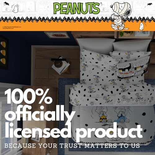 Image of Peanuts Halloween Queen Bed Set - Super Soft & Cozy 5 Piece Reversible Comforter and Sheet Set Featuring Snoopy & Charlie Brown, (Official Peanuts Product) by Franco