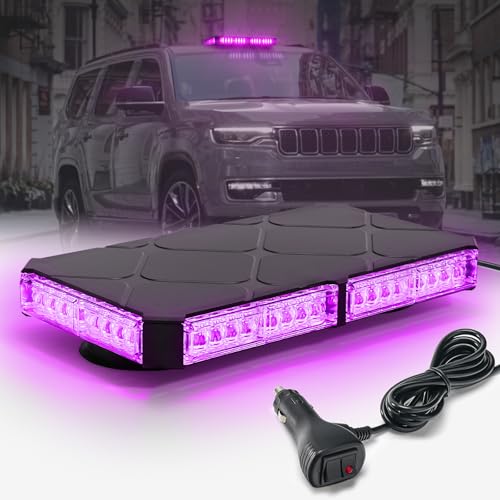 Image of 12 Inch Roof Top Funeral Escort Beacon Strobe Lights w /Magnetic Base, Mini LED Warning Traffic Hazard Light Bar for Funeral Escort Vehicles Trucks (Purple)