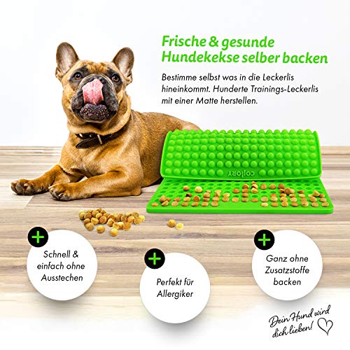 Collory® Backmatte Hundekekse für MINI HALBKUGEL (1cm Ø) Leckerlis, Silikon Backform, Backunterlage für Backblech, Diätmatte, Hitzebeständig, Lebensmittelecht & Bpa-frei