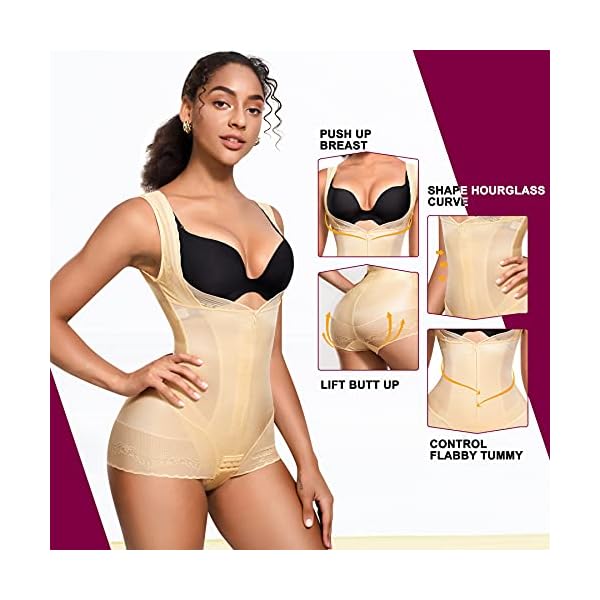 REYEOGO-Waist-Trainer-for-Women-Shapewear-Bodysuit-Corset-Tummy-Control-Body-Shaper-Lace-Butt-Lifter-Panty-Fajas-Colombianas REYEOGO Waist Trainer for Women Shapewear Bodysuit Corset Tummy Control Body Shaper Lace Butt Lifter Panty Fajas Colombianas (Beige, Large)