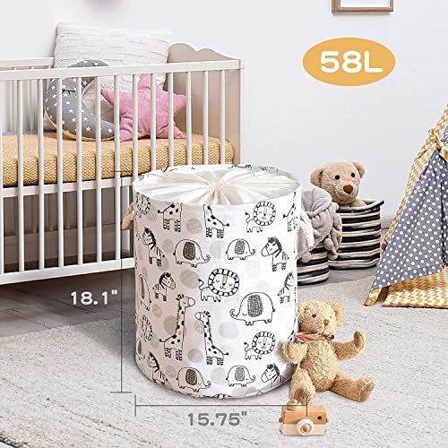Image of Kids Laundry Basket Extra Large Baby Hamper for Nursery, 58L Kids Baskets for Nursery Stuffed Animal Storage Basket, Canvas Clothes Hamper Toy Basket for Boys Foldable Laundry Hampers (Giraffe)