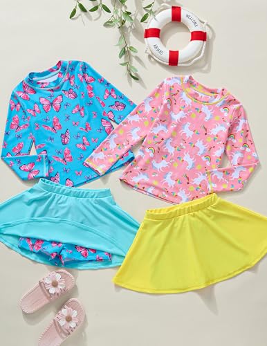 Image of Liberty Pro Girls Two Piece Swimsuits Long Sleeve Rash Guard Set, UPF 50+ Bathing Suit with Swim Shorts for Toddler and Teens