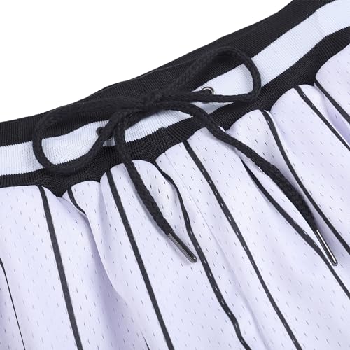 D Dehaner D84939435 Dehaner Basketball Shorts For Men Mesh Gym Athletic Practice Sports Exercise Workout Striped Vintage Shorts 7 Inches Inseam,Black Pinstriped-White Shorts,Men Size Medium thumb #2