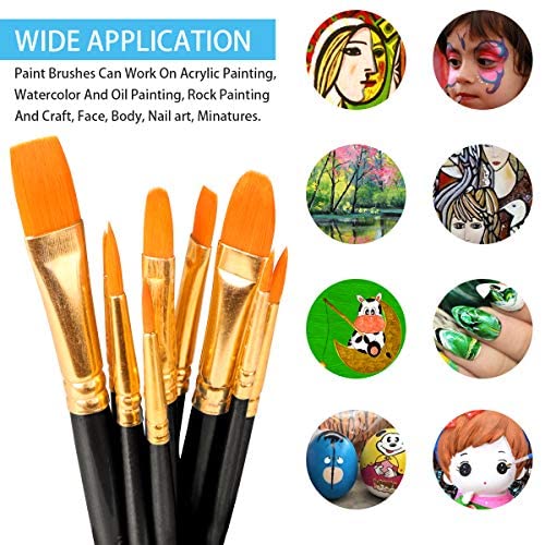 Vicloon 10Pcs Paint Brushes, Professional Painting Brushes Set Nylon Hair Artist Paint Brushes for Acrylic Oil Watercolor Gouache Face Painting 4 Vicloon 10Pcs Paint Brushes, Professional Painting Brushes Set Nylon Hair Artist Paint Brushes for Acrylic Oil Watercolor Gouache Face Painting - Image 4
