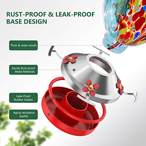 Balhvit Hummingbird Feeders for Outdoors, 32 Ounces Leak-Proof & Rust-Proof Hand Blown Glass Hummingbird Feeder, Easy to Clean & Fill Wild Bird Feeder with Hanging Hook, Ant Moat, Brush, Hemp Rope - Thumbnail 2