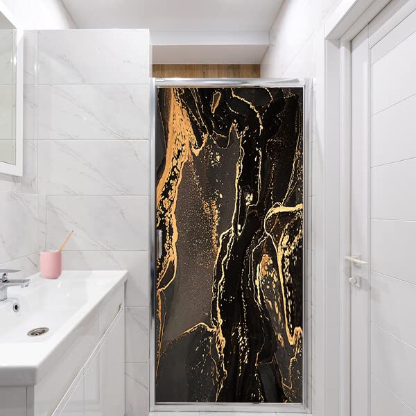 Vinilo Decorativo para Ventana Estampado Mármol Oro Negro 17.7x23.6 in miniatura 3