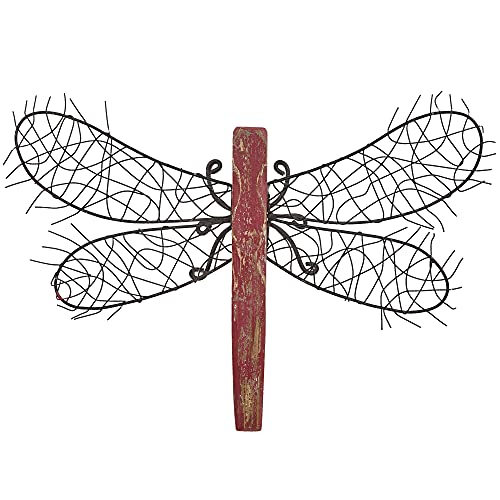 Ritesune Farmhouse Distressed Metal&Wood Dragonfly Craftsmanship Wall Art Decor For Living Room, Entryway, Bedroom, 16.5"X12"X2" #TOP1