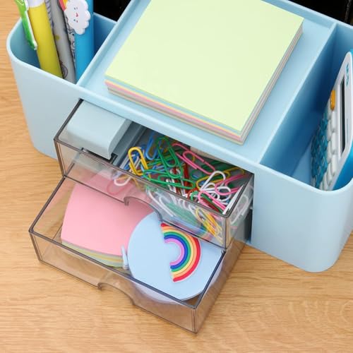 Image of ROKTRY Premium Desk Organizer for Office & Study | Multi-Compartment Stationery Holder with Drawers | Pen Pencil Stand, Sticky Notes Storage | Ideal for Home, Office, Students & Kids (Blue)