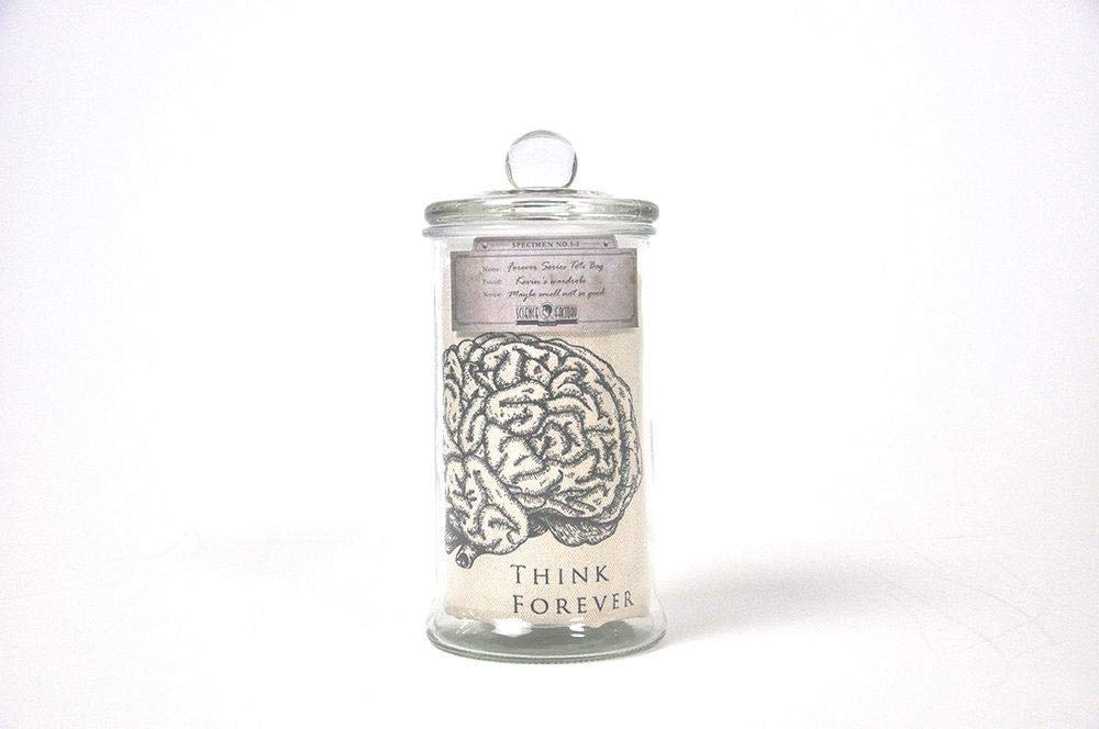 Mr Sci Glass Specimen Jar & Tote Bag Think Forever (brain)