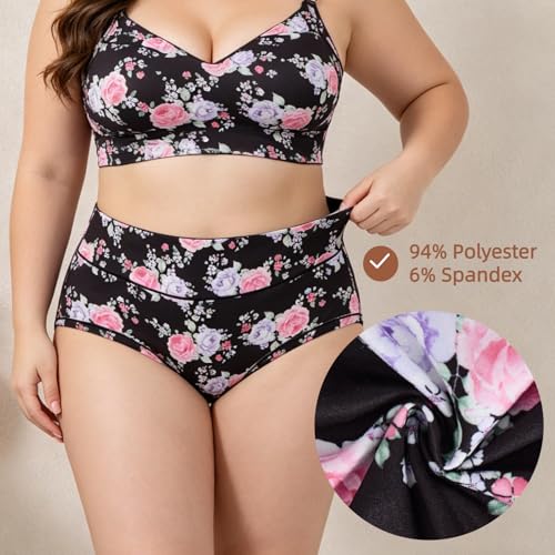 Image of Women's Underwear Plus Size XL-6XL Panties Briefs High Waist Rose Floral Print 6 Pack Undies