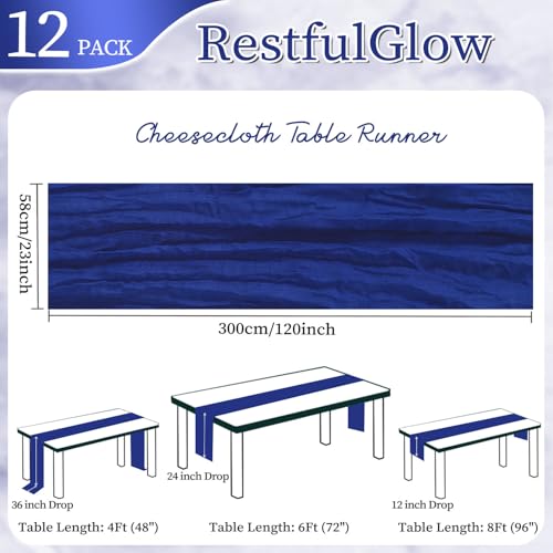 RestfulGlow 12 Pack Royal Blue Cheesecloth Table Runner 10FT Boho Cheese Cloths Gauze Fabric Table Runners 120 Inch Rustic Sheer for Summer Wedding Birthday Party Baby Shower Holiday Home Decorations by RestfulGlow - Used condition - Image 2