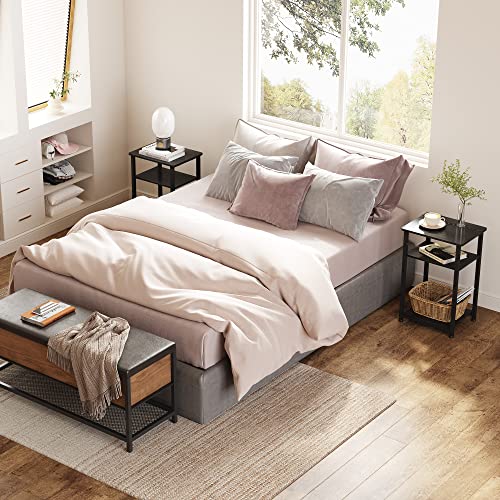 Wlive Side Table, Small End Table, Adjustable 3-Tier Bedside Table With Sturdy Metal Frame, Tall Nightstand For Bedroom, Living Room, Sofa Table For Small Space, Black #TOP3