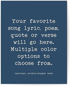 Custom Song Lyrics Wall Art, Personalized Quote, Poem, Phrase Poster | Navy Blue 11x14" Unframed Print