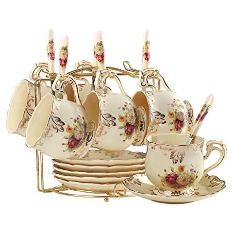 Juego de tazas de té y platillos de flores de los arbustos de flores Cover