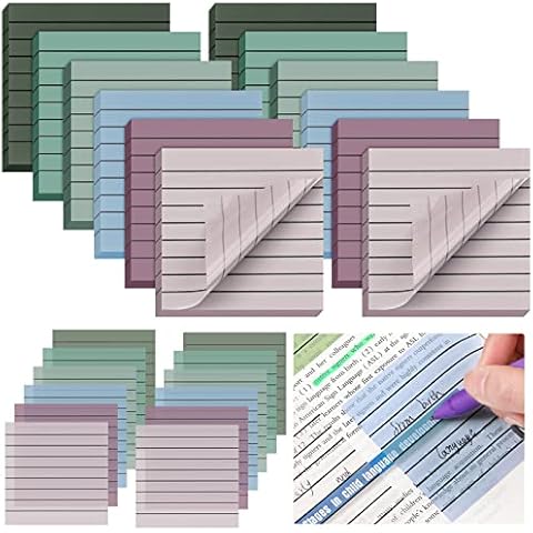 Yinder 24 Pack 720 Sheets Transparent Sticky Notes Translucent Clear Lined Sticky Note Self Sticky Notes for Bible Tabs, Book Tabs, Office School Supplies (Fresh Color,3 x 3 Inch) Cover