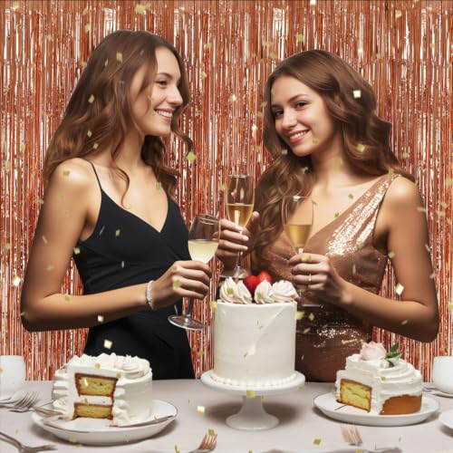 Image of DECOCKRAT 3 Pack Foil Fringe Backdrop - Rose Gold Shiny Tinsel Curtains for Party Decoration /Photo Booth Props - 3.3x8.2 FT Metallic Foil Backdrop for Birthday, Wedding, Graduation, Christmas.