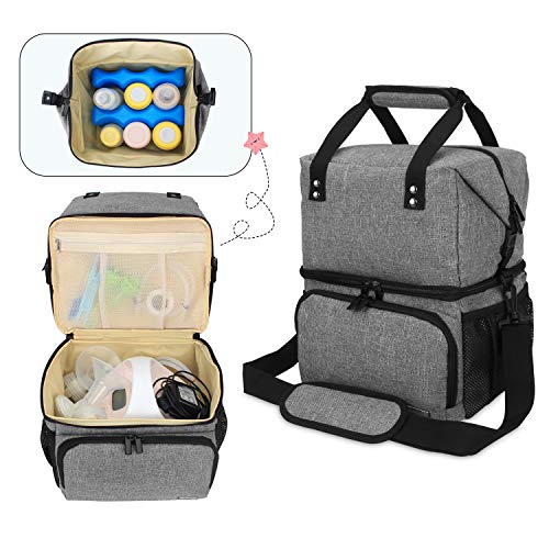 Luxja Breast Pump Bag with 2 Compartments for Breast Pump and Cooler Bag