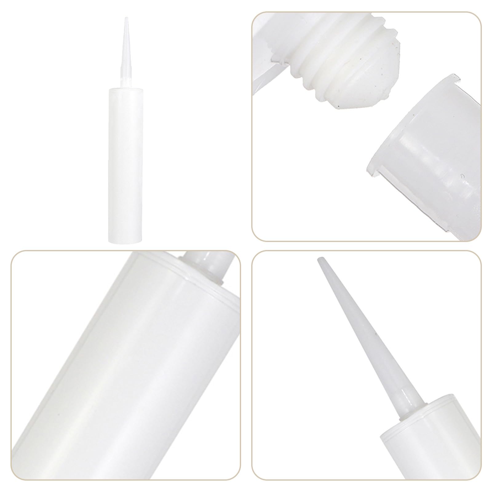 Tubo de Sellador de Calafateo Vacío 300ml, 9 Piezas Reutilizable | Punta Afilada para Dosificación Precisa, Plástico Blanco, Uso en Relleno de Adhesivo para Vidrio E Industria