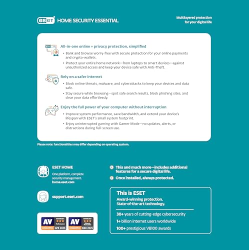 ESET Home Security Essential | Antivirus | 2025 Edition | 1 Device | 1 Year | Safe Banking | Privacy Protection | IOT Protection | Ransomware | Digital Download [PC/Mac/Android] - Thumbnail 2
