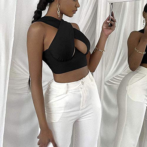 Sexy Women's Cut Out Crisscross Wrap Crop Top Halter Solid Vest Cami Tank Tops2