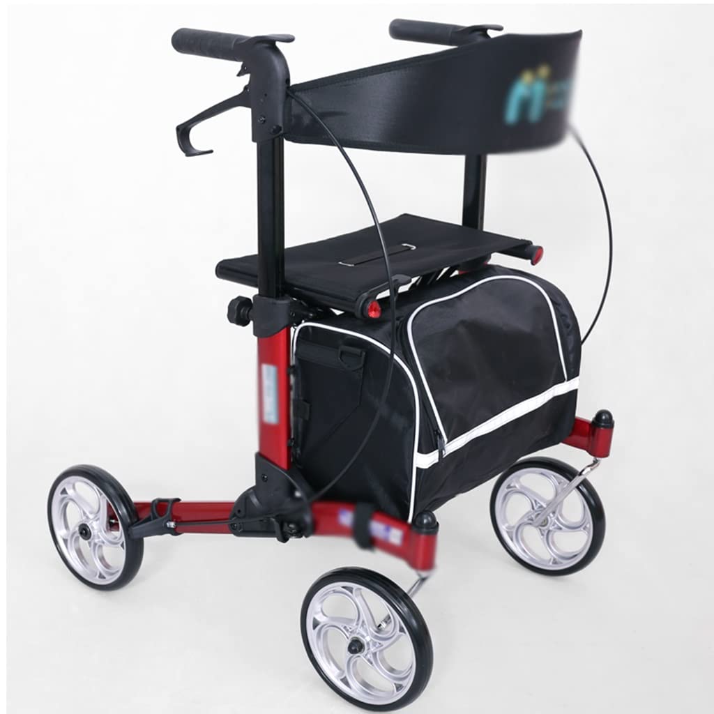 Rollator Mobility Walking Aid dla osób starszych, składany chodzik Rollator dla seniorów, Rolling Mobility Walking Aid z (czerwony 61,5 x 69 x 77,7 cm)