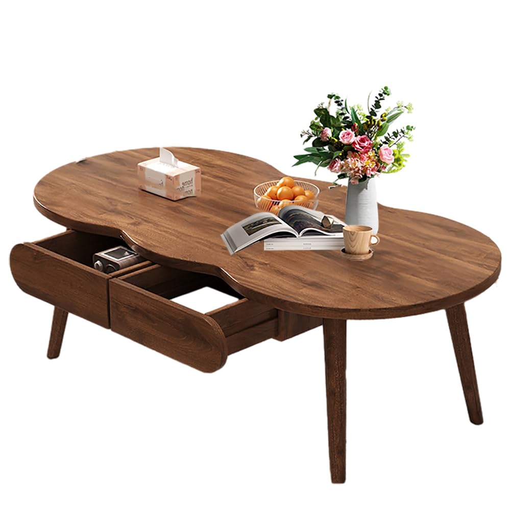 Table basse Cloud en bois massif noyer de 120 cm avec tiroirs