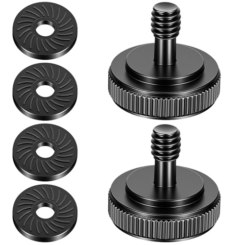 2 Pack Thumb Screw Camera Quick Release Adapter, 1/4" Female to Male Thumbscrew with Rubber Pads, L Bracket Mount Screws for Tripod Camera Plate, with 4 Anti-Slip Rubber Washers for Stability (Black)