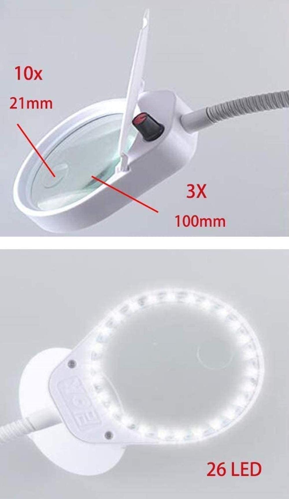 Lámpara de Abrazadera de Lupa 3X 10X con 26 Luces LED Regulable Brazo Giratorio Ajustable Mesa de luz de Utilidad Lupa iluminada para Lectura Manualidades Reparación Lupa,Negro Safehappy