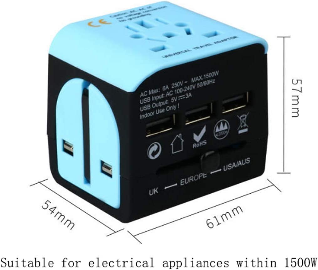 Universeller Reiseadapter Weltweiter Reiseadapter mit 3 USB-Ladeanschlüssen für USA EU UK AUS Internationaler Reiseadapter