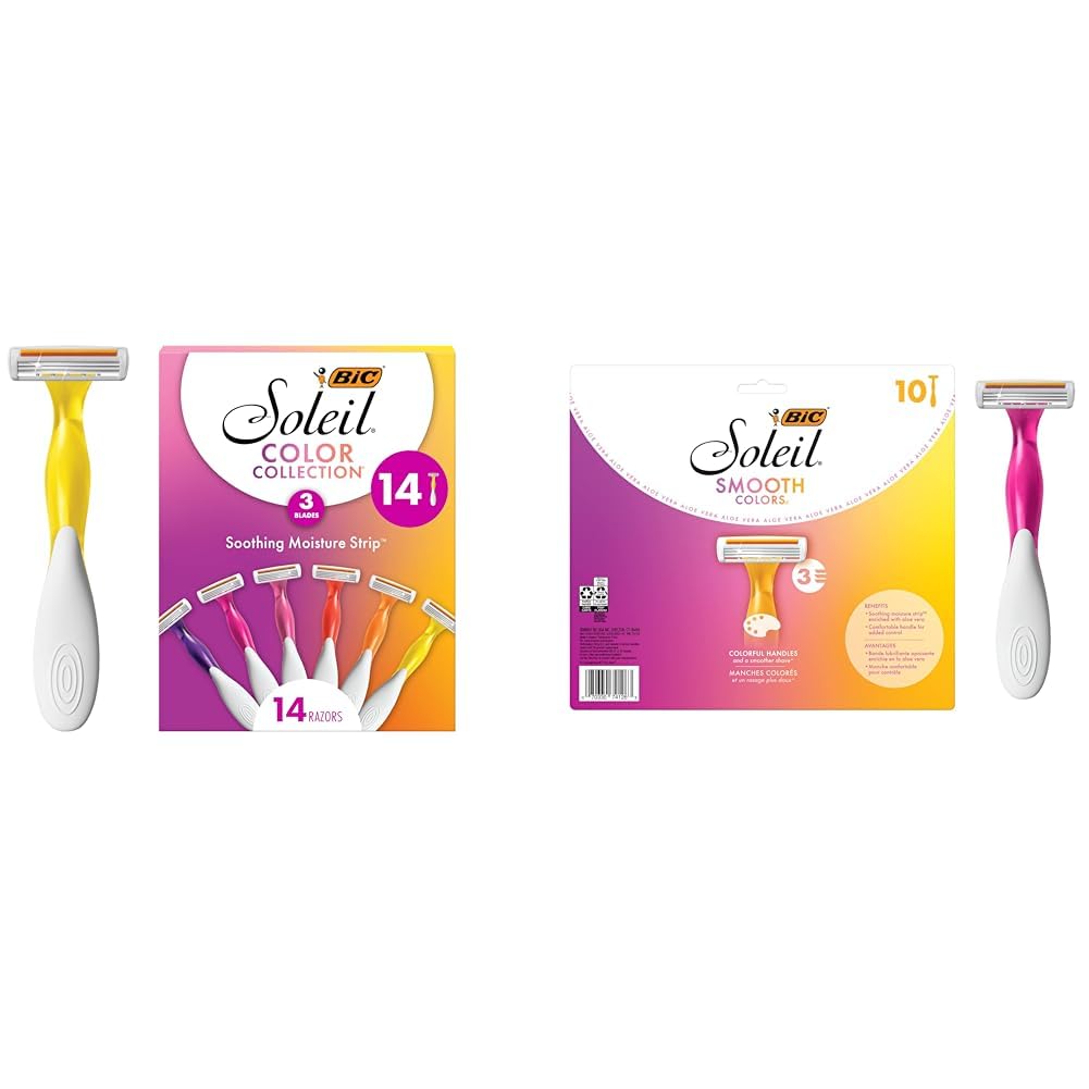 BIC Soleil Smooth Colors Womens Disposable Razors With Aloe Vera and Vitamin E Lubricating Strip 3 Blades 14