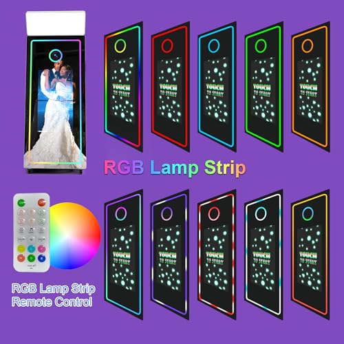 Image of Magic Mirror Photo Booth, 65'' Mirror Photo Booth, 43'' Interactive Touch Screen with RGB Ring Light, Built-in Mini PC with Instant Print and Sharing(with Camera and Mini Printer)-Black