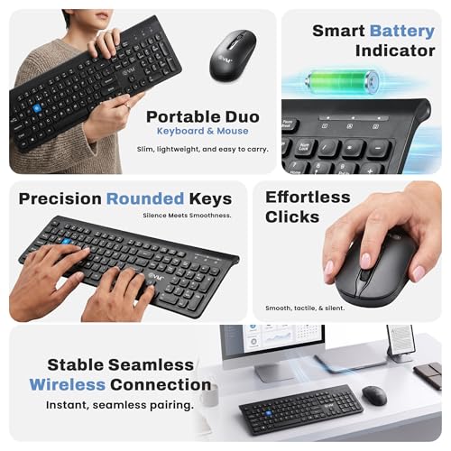Image of EVM Wireless Keyboard Mouse Combo with USB Nano Receiver | Full-Size 105-Key Keyboard | 10m Wireless Range | DPI Adjustable Optical Mouse | for Laptop, Desktop & Mac | (WLK-018 & EWLM-450-Black)