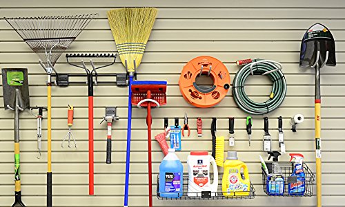 HandiWall Basic Accessory Kit With 21 Hooks, Baskets, and Shelves for Garage Slatwall Panels