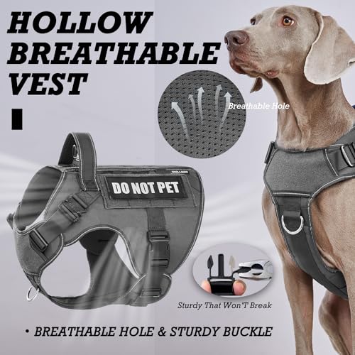 Image of Tactical Dog Harness for Large Dogs, Heavy Duty Dog Harness with Handle, Adjustable Reflective Military German Shepherd Dog Vest Harness with Do Not Pet Patches for Hiking Training Grey