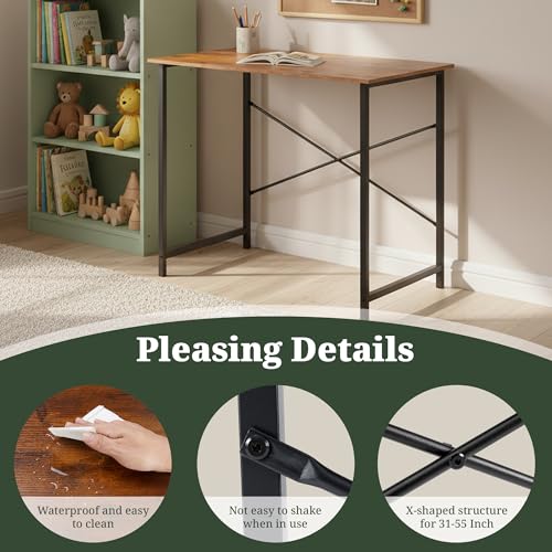 Computer Desk 32 Inch, Simple Home Office Desk Study Writing Table, Sturdy Metal Frame, Scratch-Resistant MDF Desktop for Bedroom Dorm Workspace Small Space, Brown - Image 6