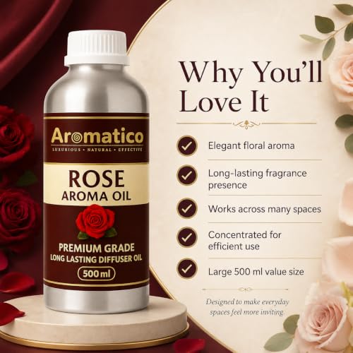 Image of AROMATICO Rose Diffuser Oil with Strong, Long-Lasting Aroma | Refresh Homes, Offices & Showrooms | Aromatherapy, Diffusers, Air Purifiers, Vaporizers - 500ML