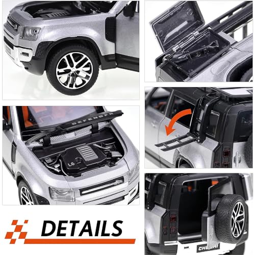 Image of New Defender Toy Car ‎1:24 L Rover Defender Diecast Alloy Metal Pull Back Car with Openable Doors Music Sound and Light Vehicle Toy Cars for Kids Boys (Olive)