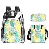 Unkhtt Mochila transparente unisex con estampado de piña tropical para escuela, viajes, al aire libre, bolsa transparente para el almuerzo