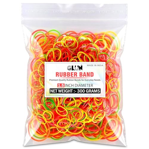Image of GLUN 1.5 Inch Multicolour Rubber Band 100 Gram Pack, Fluorescent Multicolour, Strong & Stretchable for Home, Office & Kitchen Use