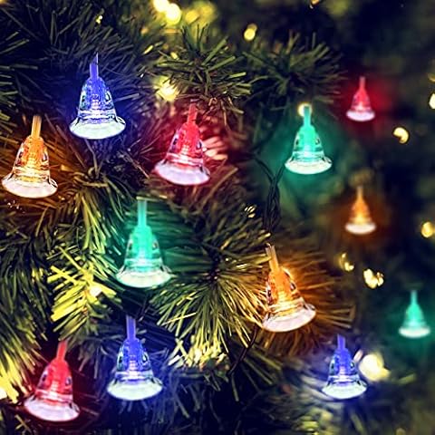 Christmas Bell String Lights, 19.7 ft 40 Led Bell String Waterproof Twinkle Lights, 2 Mode Outdoor Battery Powered String Lights with Remote for Tree, Garden, Patio Yard, Home, Parties, Multi Colored Cover