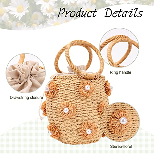 Straw Beach Bag, Summer Drawstring Woven Tote for Secure Storage miniatura 6