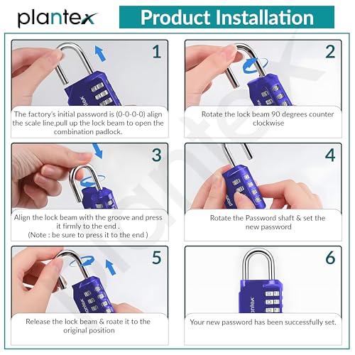 Image of Plantex Number Lock /4 Digit Combination Lock /Zinc Alloy Locks for Luggage /Locks for Travel Bags /Locks for Cabin Luggage /Travel Essentials - Pack of 2 (Blue)