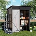 COMHOMA 5x3FT Shed Outdoor Storage Shed Metal,Lockable Door Tool Sheds with Sloping Roof,Steel Garden Shed with Air Vent for Backyard,Patio,Lawn,Poolside(Brown)