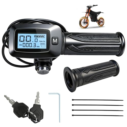 FYRVEXENZI Direct Replacement 48V Throttle with LCD Speedometer & M Button for Tuttio Soleil 01 Electric Dirt Bike, 7-Pin, Real-Time Speed & Mileage, Plug and Play (Black-with M Button)