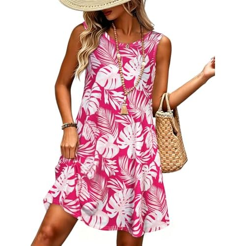 elescat Women's Summer Dresses 2026 Beach Casual Sleeveless Floral Print Tank Loose Sundress with Pocket