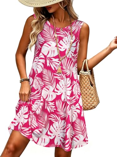 Image of elescat Women's Summer Dresses 2026 Beach Casual Sleeveless Floral Print Tank Loose Sundress with Pocket