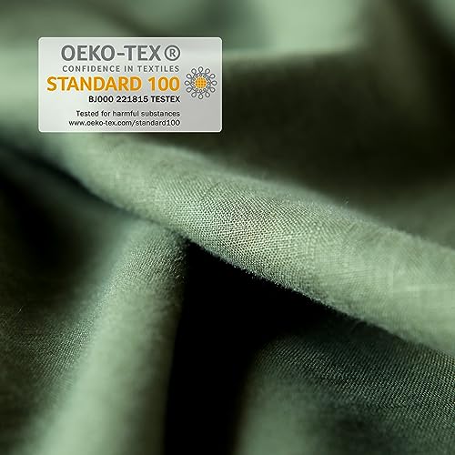 Image of XZ XIFA 100% Washed French Flax Linen Duvet Cover Set - 3 Pieces, Cooling & Textured Farmhouse Bedding for Hot Sleepers, with Zipper Closure (Green, Full)