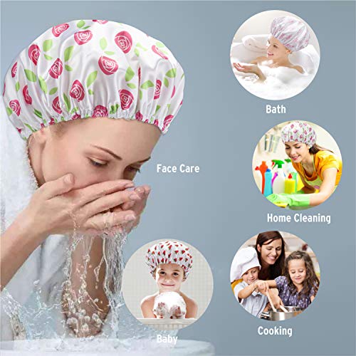 image for AmazerBath Shower Caps for Women Reusable Waterproof, 4-Pack Printed C