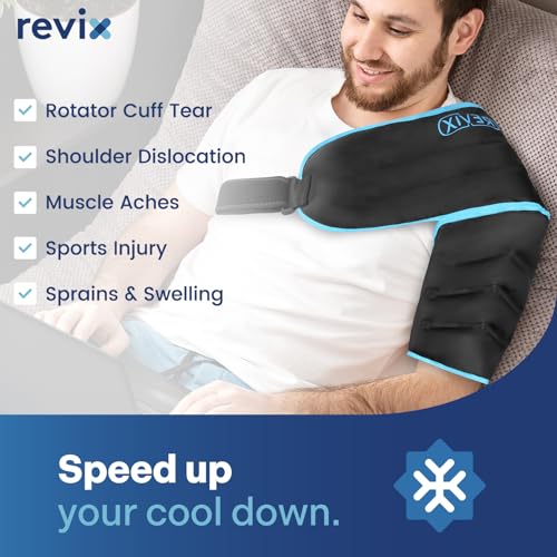 REVIX XL 3D Shoulder Cold Pack for Pain Relief and Recovery - Hot/Cold Compression Gel Wrap for Men & Women