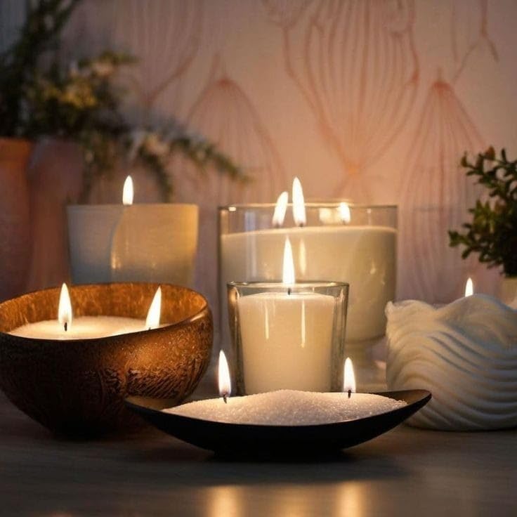 Kunya DIY Sand Wax Powder Candle Making Kit - Natural Coconut Shell Refillable Beaded Pearled All Natural Reusable Self Extinguish Candle for Home Decor (200 GM Wax) 2